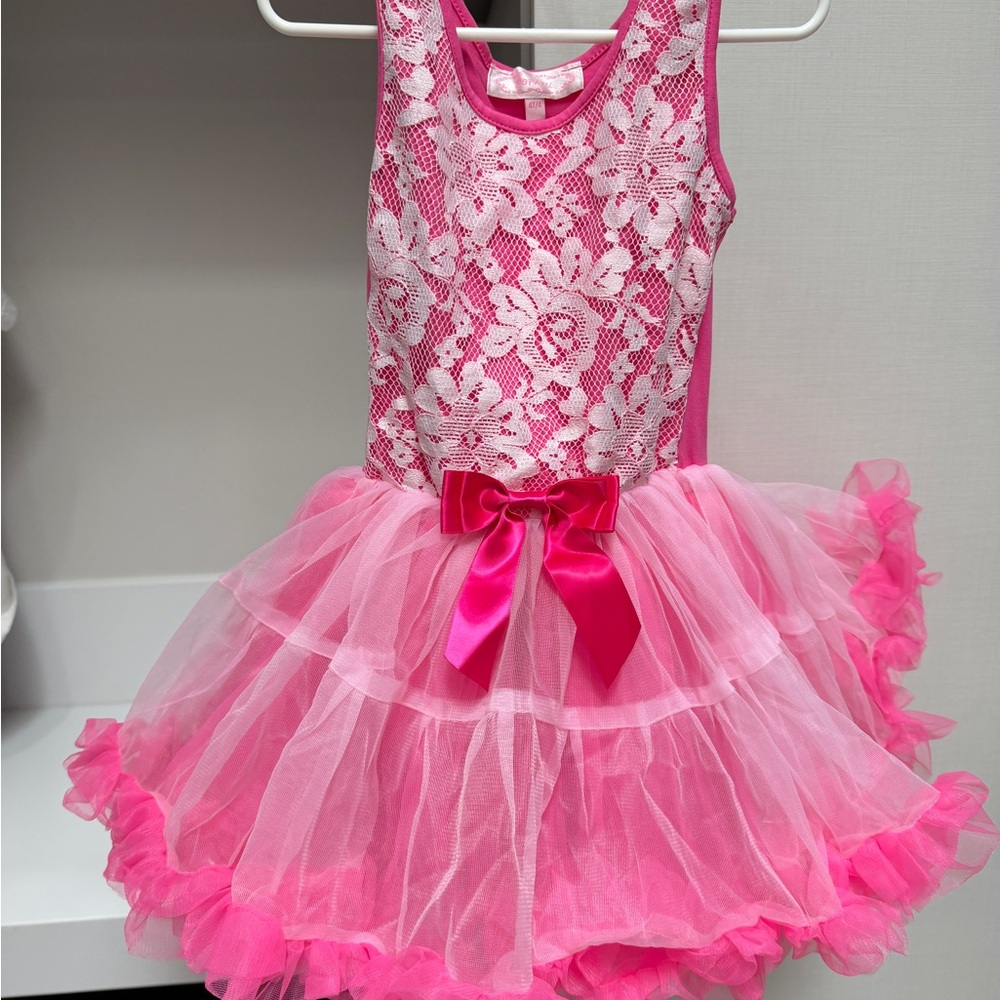 Popatu Pink Floral Lace Tutu Dress for Kids